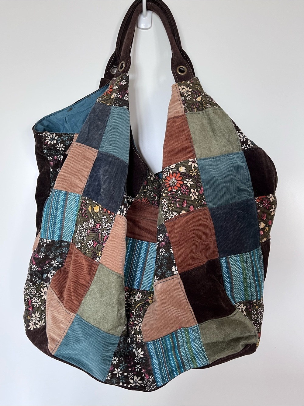Boho Patchwork Corduroy & Faux Suede Hobo Bag